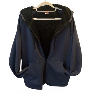 32 Degrees Navy Hooded Bomber with Black Sherpa Interior